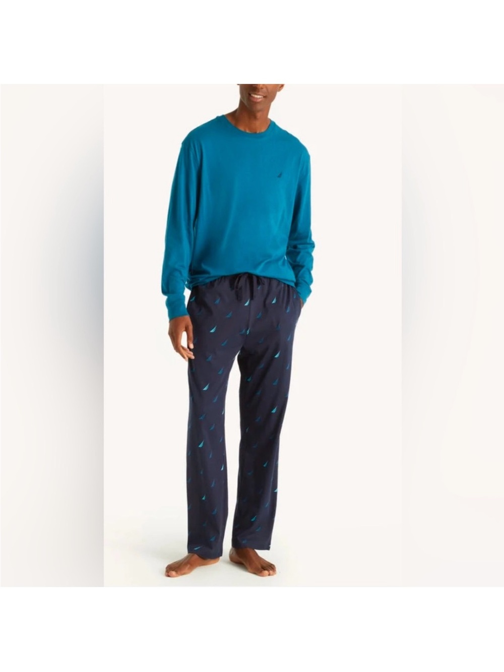 NAUTICA Teal Long Sleeve Top with Navy Sail Print Pajama Pants